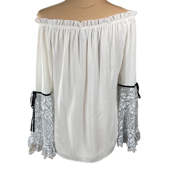 White House Black Market OTS Blouse Top Sheer Sleeve Size S Small - Picture 3 of 7